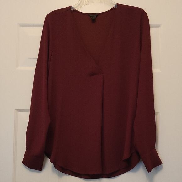 Ann Taylor Red Blouse with Cuffed Long Sleeves Size S Lightweight - Picture 1 of 12